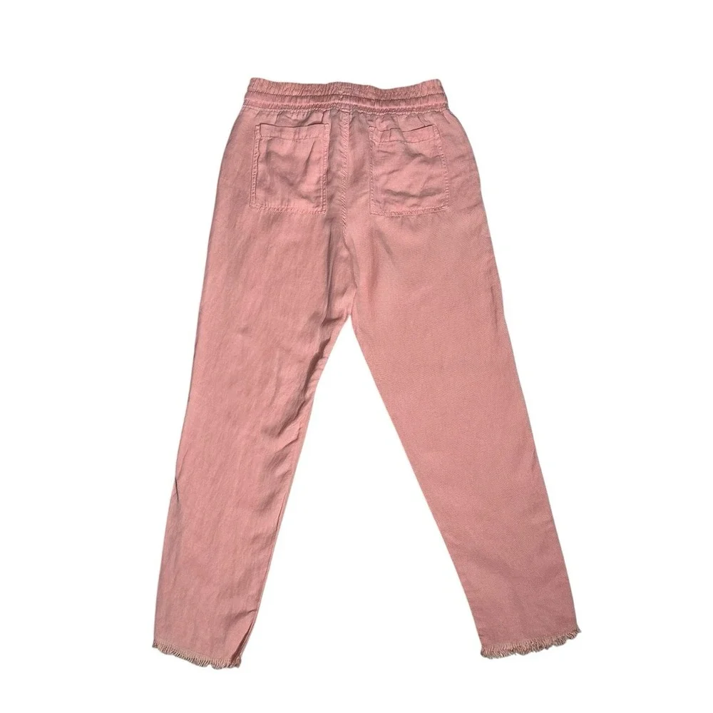 Zara Linen Blend‎ Joggers Womens Drawstring Size Small Pink Fringe